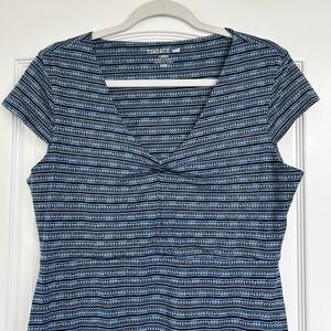 Toad & Co Dress Womens Rosemarie Sz L Organic Cotton Cap Sleeve Blue Athleisure